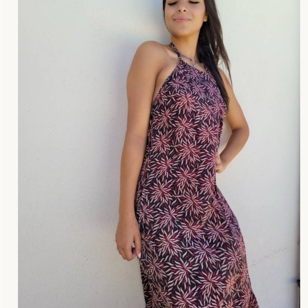 BOGO Dress Deal! Sleeveless Pink Patterned Halter Maxi Dress
